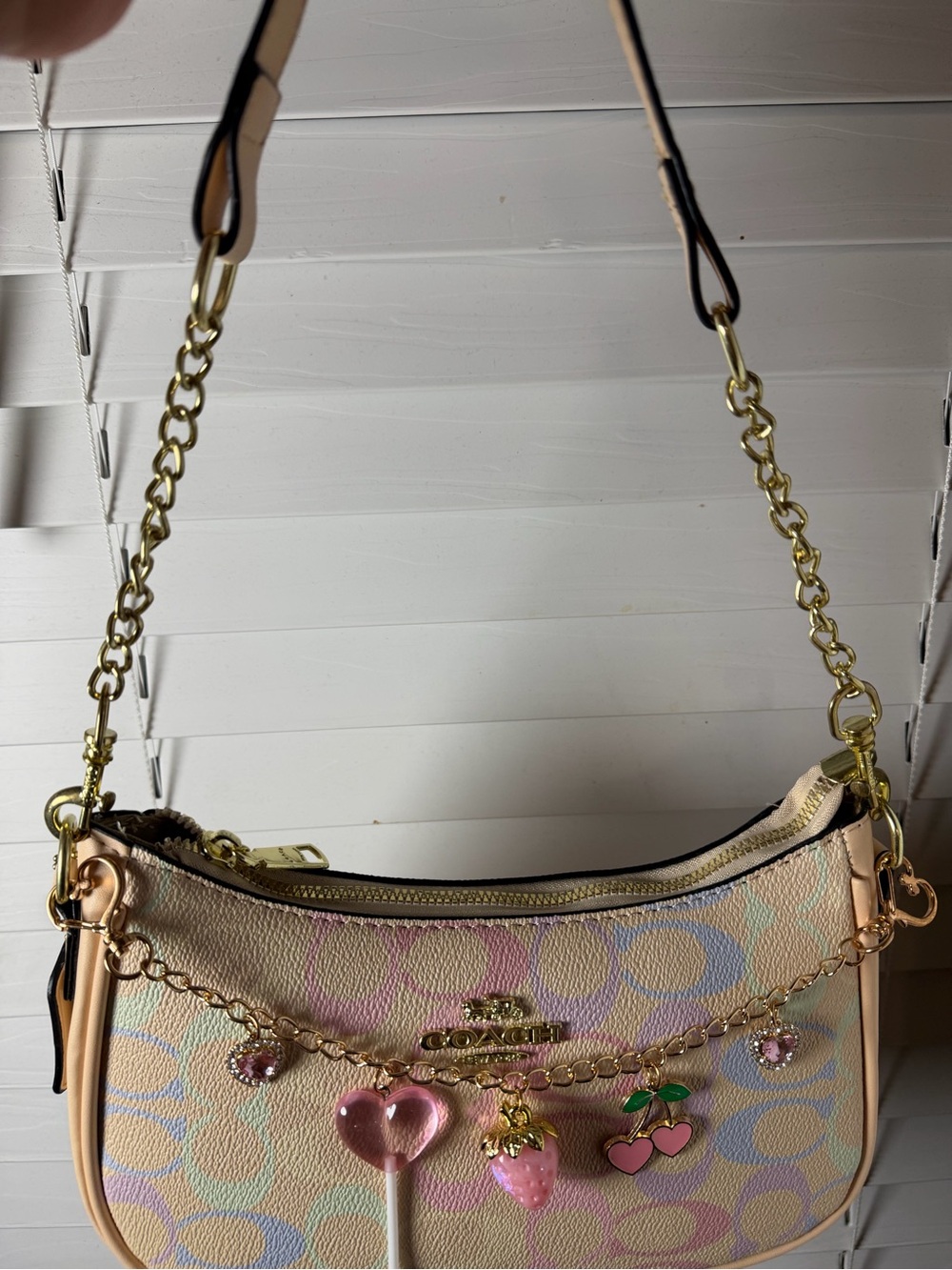Coach Pastel Multicolor Charm Shoulder Bag with Gold Chain